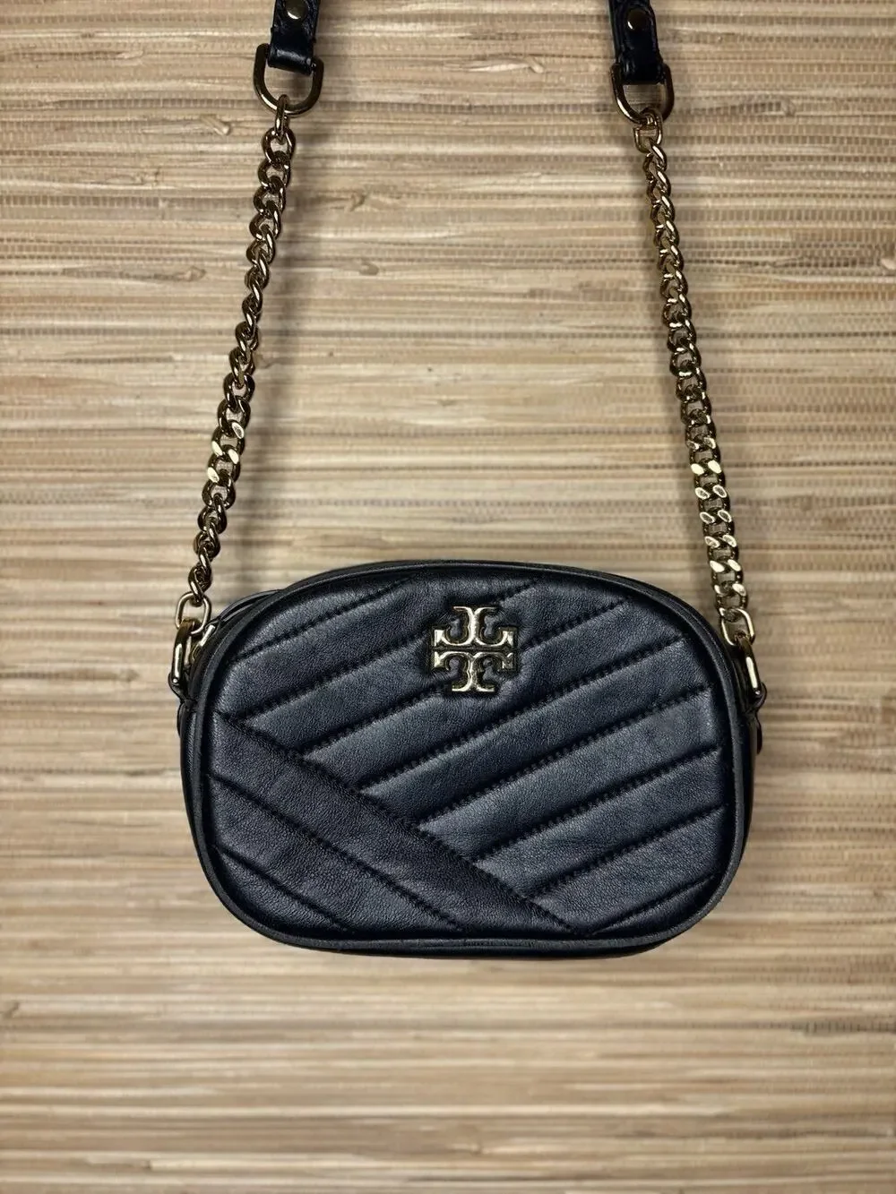 Tory Burch Kira Chevron Small Camera Bag Black 8” x 6”